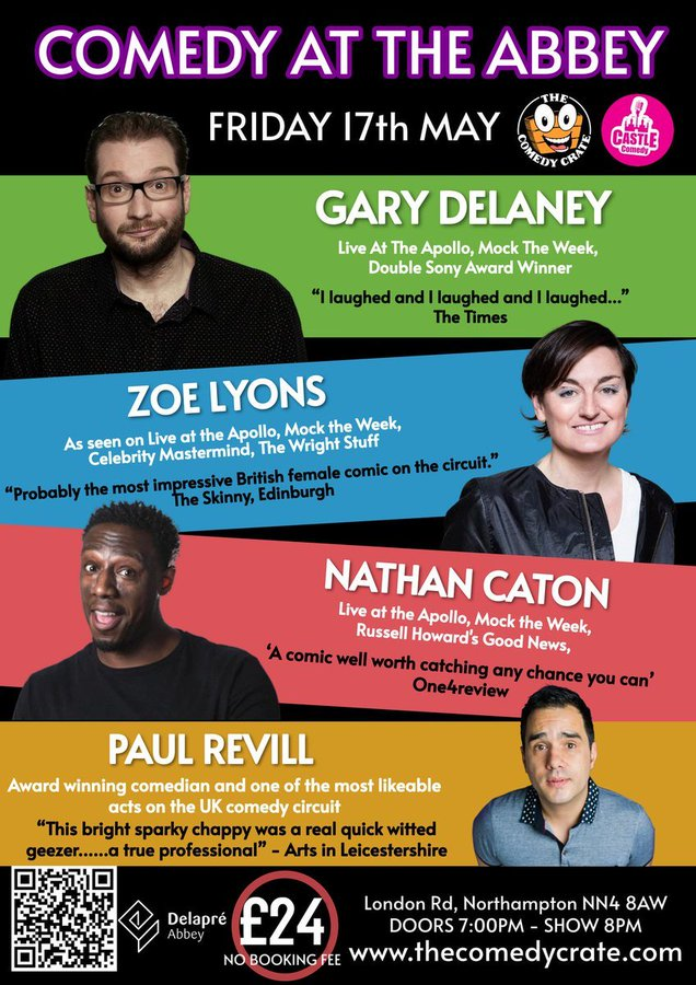 Biggleswade with @scottbcomedyuk is sold out but you can still see so many acts across the East in May with @CastleComedy 11th May Nick Page, @Halcruttenden & Christian Reilly, Northampton 17th May @GaryDelaney @zoelyons @NathanCaton Northampton Tix castlecomedy.co.uk/upcominggigs