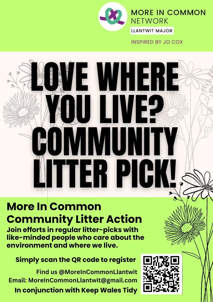 Love where you live?🌳
Want to litter-pick & make a difference? 
Sign up for free kit, make a difference, & be social! 
We'll be working with @Keep_Wales_Tidy to raise awareness, educate & help reduce litter too!
Join in!  forms.office.com/e/WL4Tr4T5xn
RT 🫶 #MoreInCommon #llantwit