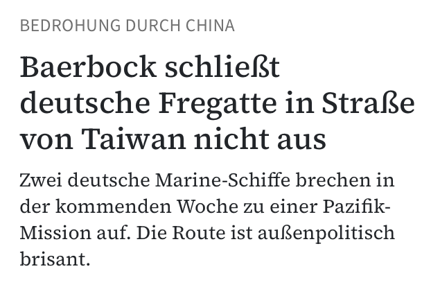 Die Fregatte Baden-Württemberg nimmt an der Operation Indo-Pacific-Deployment  #IPD24  teil.  Screenshot von der #FAZ :