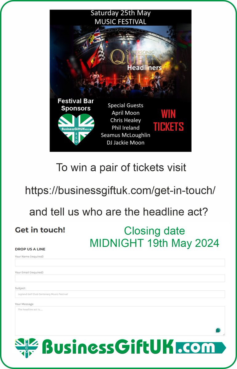 Centenary Music Festival Competition Sat 25th May You can WIN a pair of tickets Visit bit.ly/4bhXxcf tell us your name, email & the headline act? Close midnight on the 19th May Book here: bit.ly/4bcM66i T&Cs apply This competition is not endorsed by X