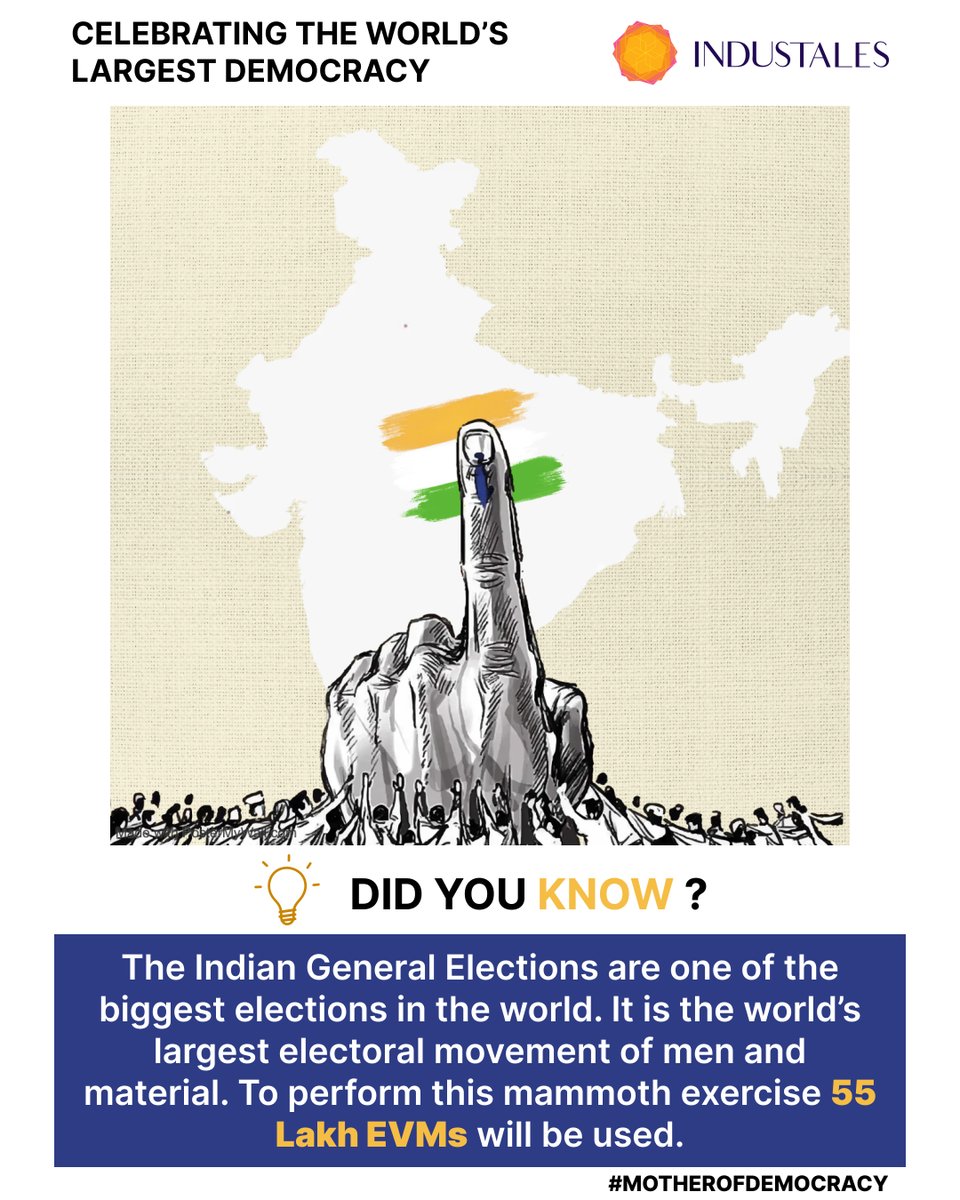 Celebrating the World's Largest Democracy

The Indian #GeneralElections, a monumental democratic event, demonstrate unparalleled mobilization of manpower and resources, emphasizing the vast scale and significance of India's democracy.

#MotherOfDemocracy #LokSabhaElection2024