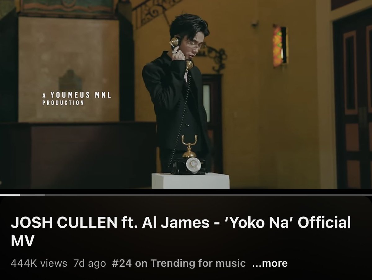 Up at #24 on Trending for music. Keep streaming and sharing Yoko Na till we hit 500k and beyond! 🔥

#NETIZENSREPORT #JOSHCULLENSANTOS for Most Handsome Man Alive #MHMA2024 #MHMA2024JOSHCULLENSANTOS @thenreport #JOSHCULLEN @JoshCullen_s