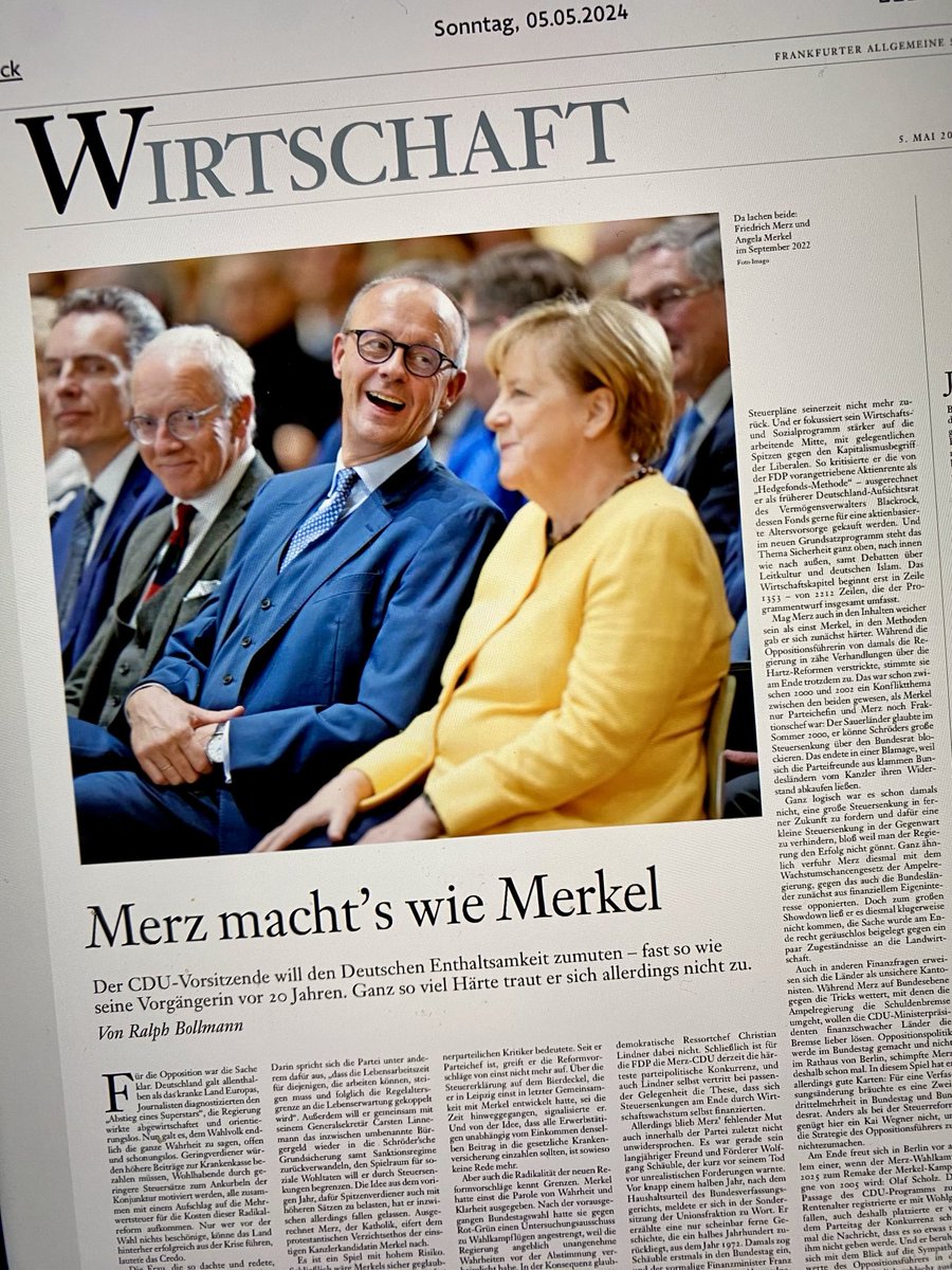 Lesenswert ⁦@faznet⁩: Kanzlerin-Biograf ⁦@RalphBollmann⁩ „Merz macht’s wie Merkel“ faz.net/aktuell/wirtsc… #cdupt24