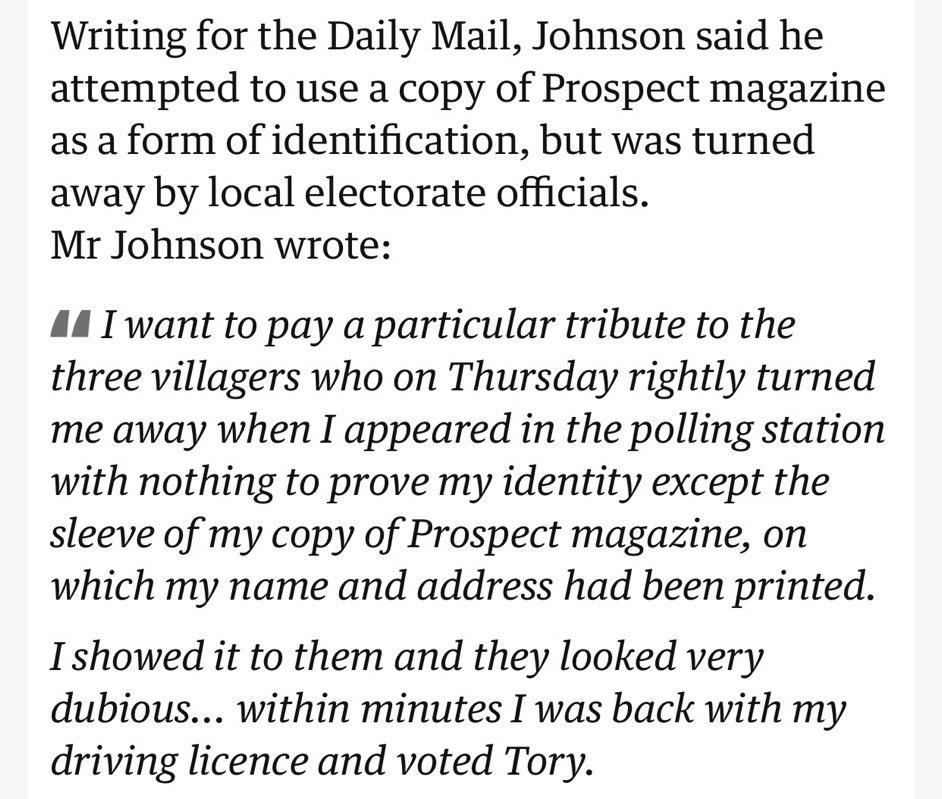 Delighted Boris Johnson is a subscriber to @prospect_uk. Warning to potential subscribers: the magazine is miraculous in many ways, but may not be used as photo ID