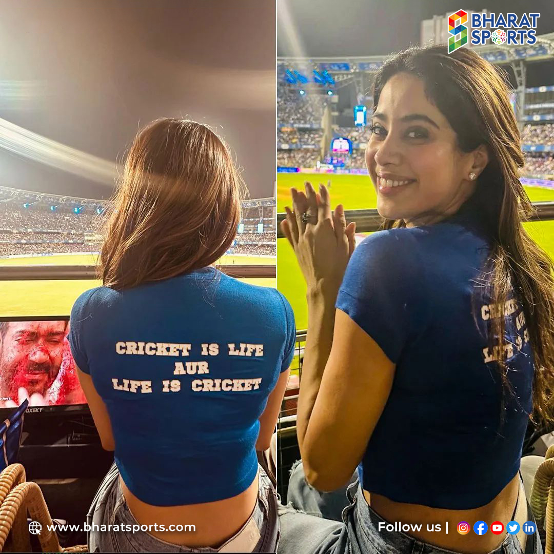 'Janhvi Kapoor cheered on the Mumbai Indians at the Wankhede last night, while also promoting her upcoming movie, Mr. & Mrs. Mahi! 🎉🍿

#JanhviKapoor #MIvKKR #IPL2024 #MumbaiIndians #KKR #WankhedeStadium #CricketLover  #HardikPandya #RohitSharma #JaspritBumrah #MI #T20WorldCup'