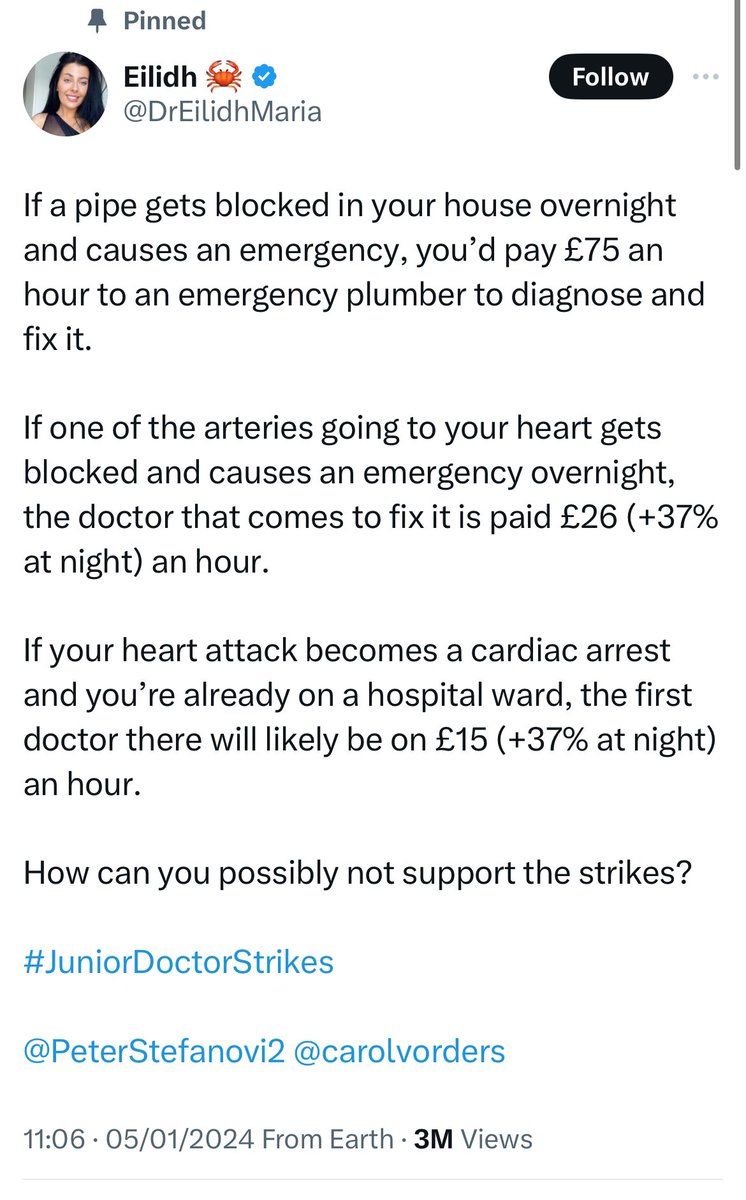 This again 🤦‍♀️ the health service/tax payer does not pay £26/hr to do your heart surgery. There is a doctor, an operating room, drugs etc. PPCI costs about £7-8k, that means a charge of £300ph if you stay 3 days. Plumbers don’t make £75hr, VAT, tools, insurance, petrol…..