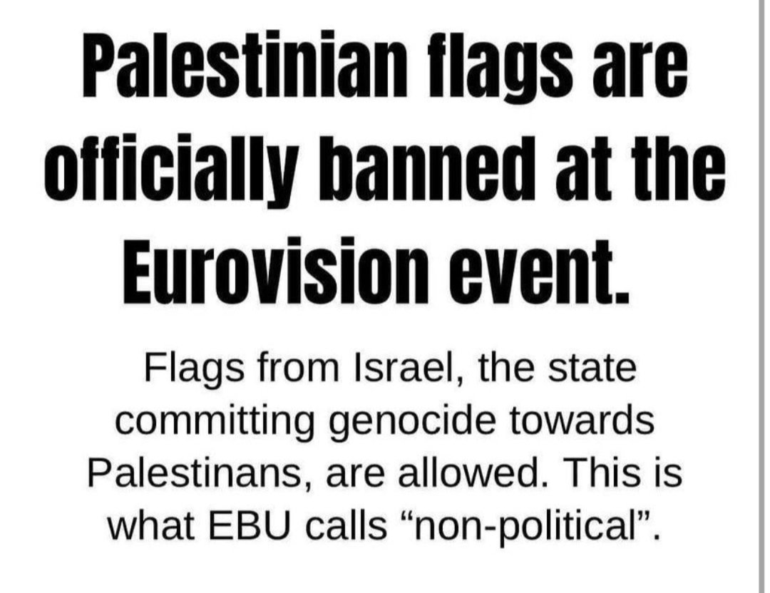 #BOYCOTTEUROVISION IS A MUST!!! Eurovision's disgusting hypocrisy summarizes the racism and double standards against Palestinians and people of color in general. Supporting Ukraine & banning Russia Vs Banning Palestinian flags & supporting Isreal #BoycottEurovision2024