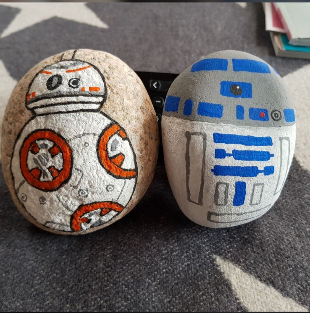 In honour of star wars day, here's some rocks I painted a few years back that live in my front door flower pots 😁