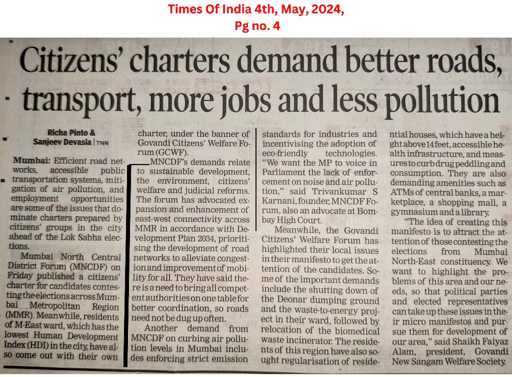 Citizens’ charters demand better roads, transport, more jobs and less pollution; reports @richapintoi @sanjeevdevasia @timesofindia timesofindia.indiatimes.com/city/mumbai/ci…