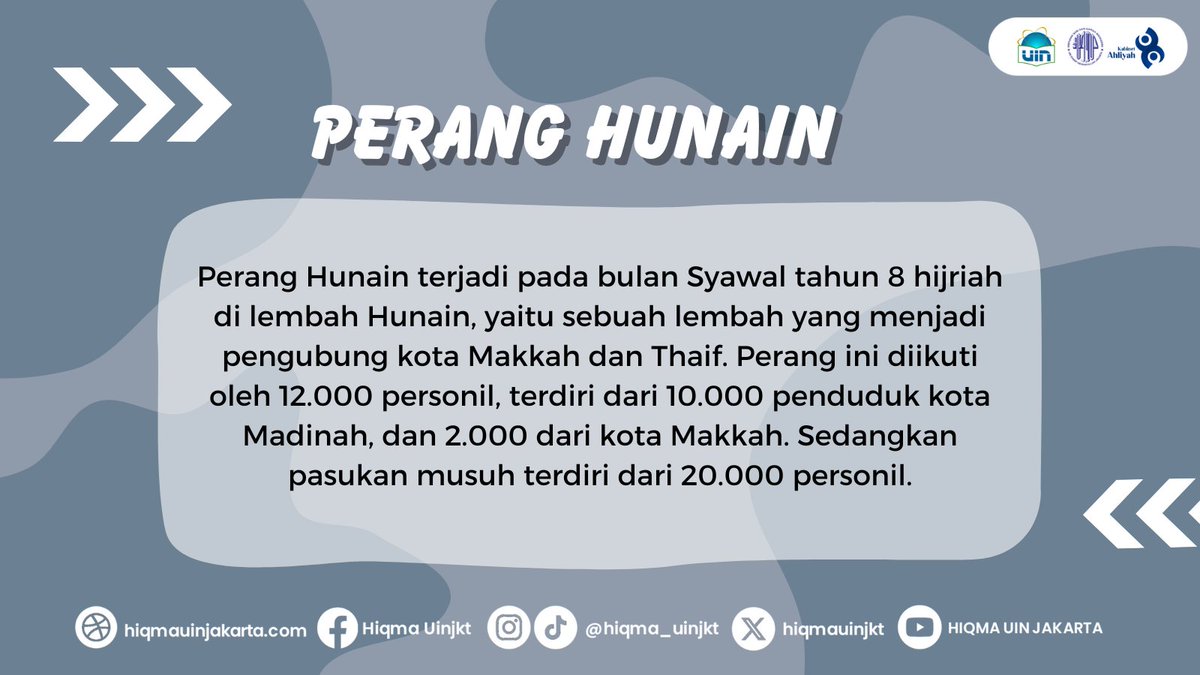 hiqmauinjkt's tweet image. Tak terasa kita sudah masuk di penghujung Syawal nih😇 Sobat Qur'ani tau nggak bahwa ternyata banyak sekali terjadi peristiwa besar di bulan satu ini??

Berikut "Peristiwa Besar yang Terjadi di Bulan Syawal"

#HIQMA2024
#KabinetAhliyah
#Syawal