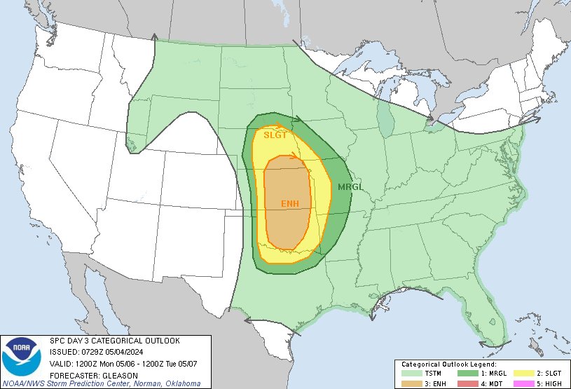 2:31am CDT #SPC Day3 Outlook Enhanced Risk: across parts of the southern/central Plains spc.noaa.gov/products/outlo…
