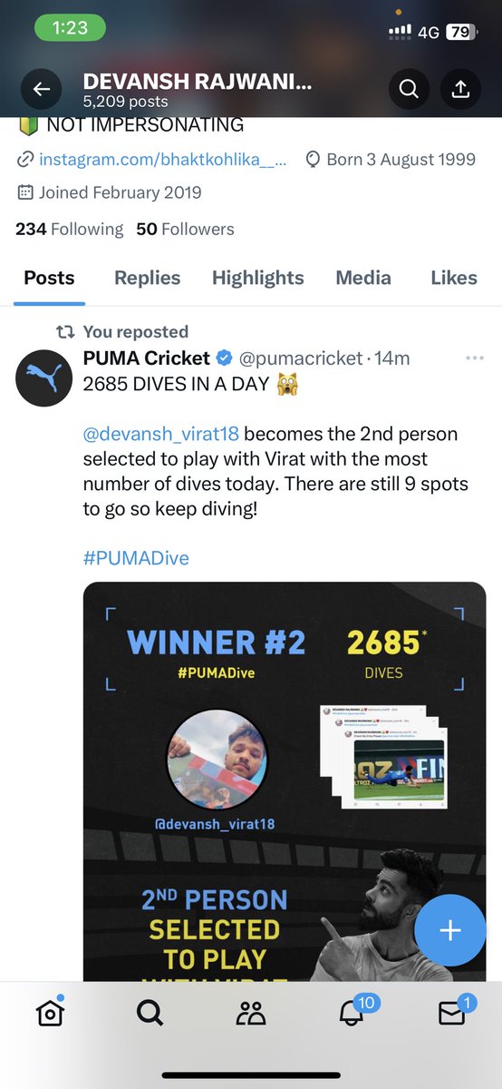 Hello 
@pumacricket , I won the Play with Virat #PumaDive contest during WC23 but still haven't received any updates from your side. This Is My Lifetime Dream Please Make It Fulfill 🥺🙏🏻 Thank you Team @pumacricket #PUMADive