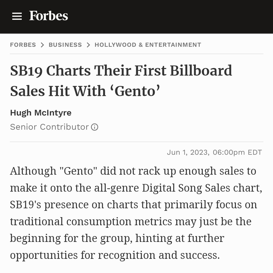 [Article Throwback - Forbes, 06/01/2023]

⚠️ forbes.com/sites/hughmcin…

- “SB19's presence on charts that primarily focus on traditional consumption metrics may just be the beginning for the group, hinting at further opportunities for recognition and success.”

@SB19Official #SB19