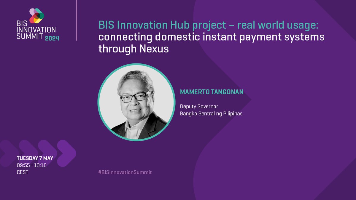 Exciting to see real world use cases of #BISInnovationHub projects! At the  #BISInnovationSummit, @BangkoSentral Mamerto Tangonan explains how Project Nexus helped connecting domestic instant payment systems in the Philippines bis.org/events/bis_inn…