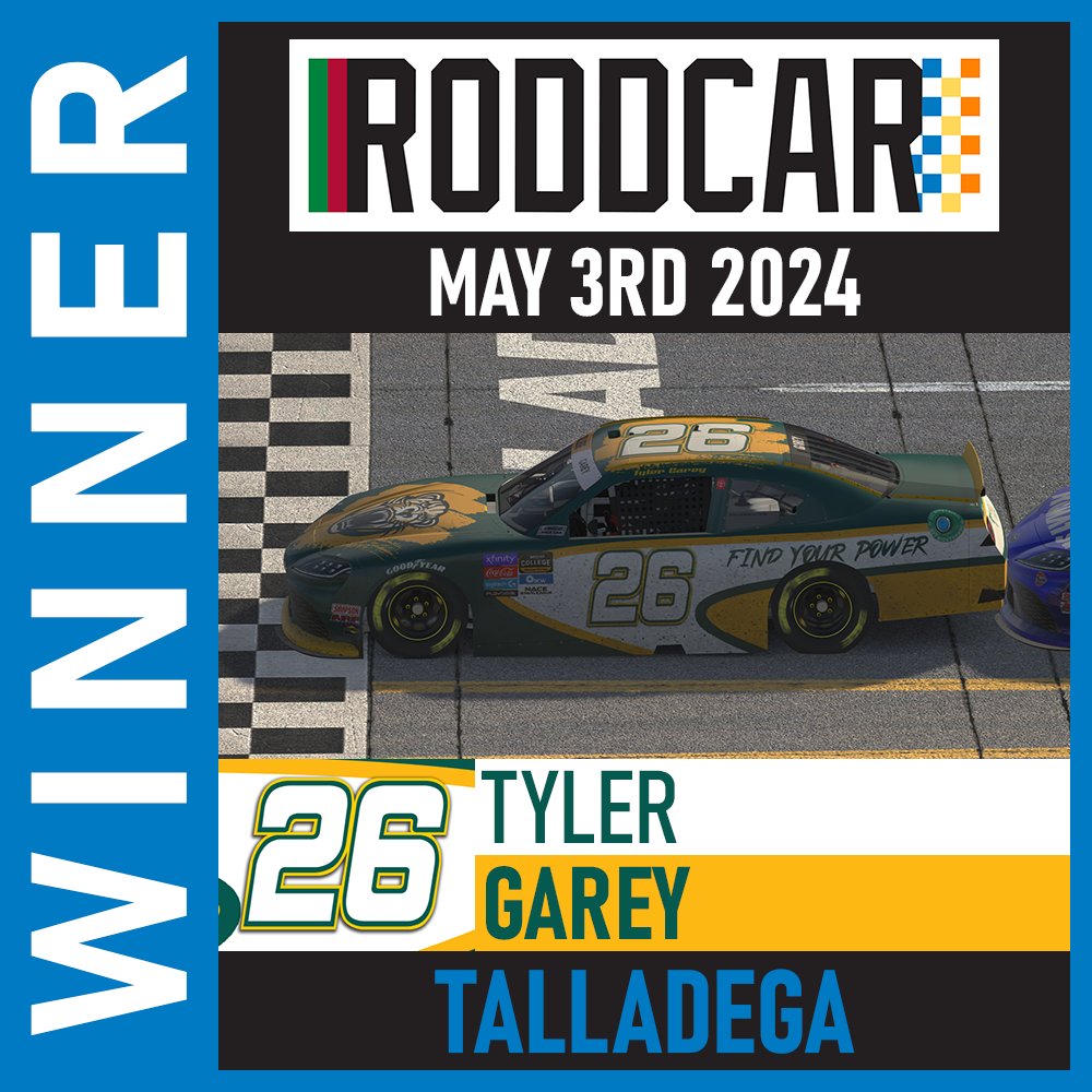 Final from Talladega. Tyler Garey @TGarey26 collects @RODDCAR career win #17!