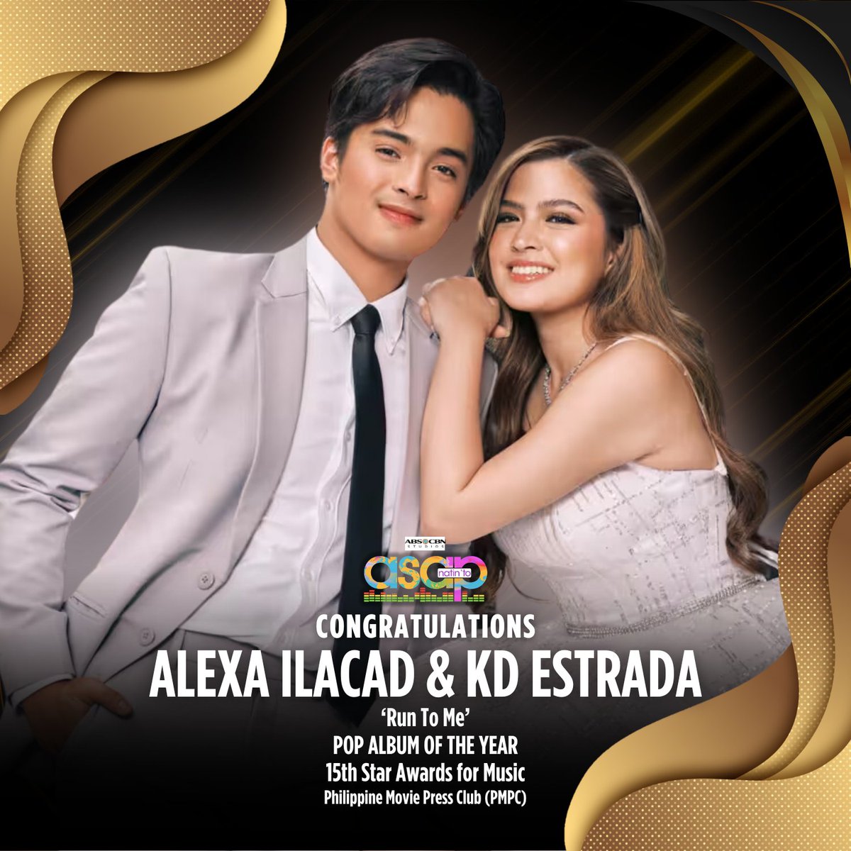 ASAPOfficial's tweet photo. Congratulations to Alexa Ilacad and KD Estrada for winning Pop Album of the Year at the 15th Star Awards for Music with 'Run To Me' from Star Music! 🎶👏 https://t.co/V4f0OYjKUf