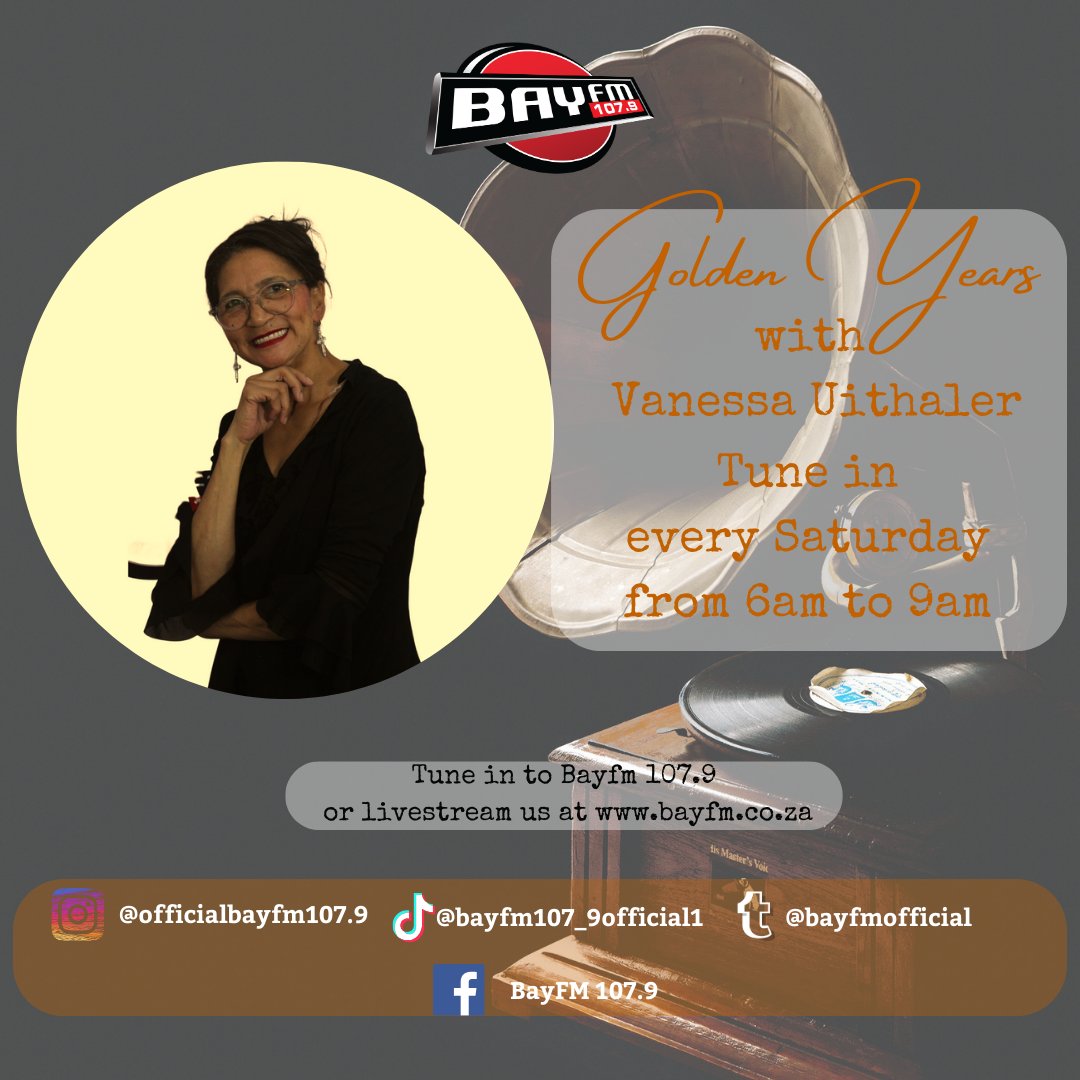 Don't miss out on Golden Years every Saturday morning from 6am to 9am with our very own Vanessa Uithaler
BayFM107.9! Our Community, Your Radio
#bayfm1079 #radio #communityradio #saturday #goldenyears #local #gqeberha #nelsonmandelabay