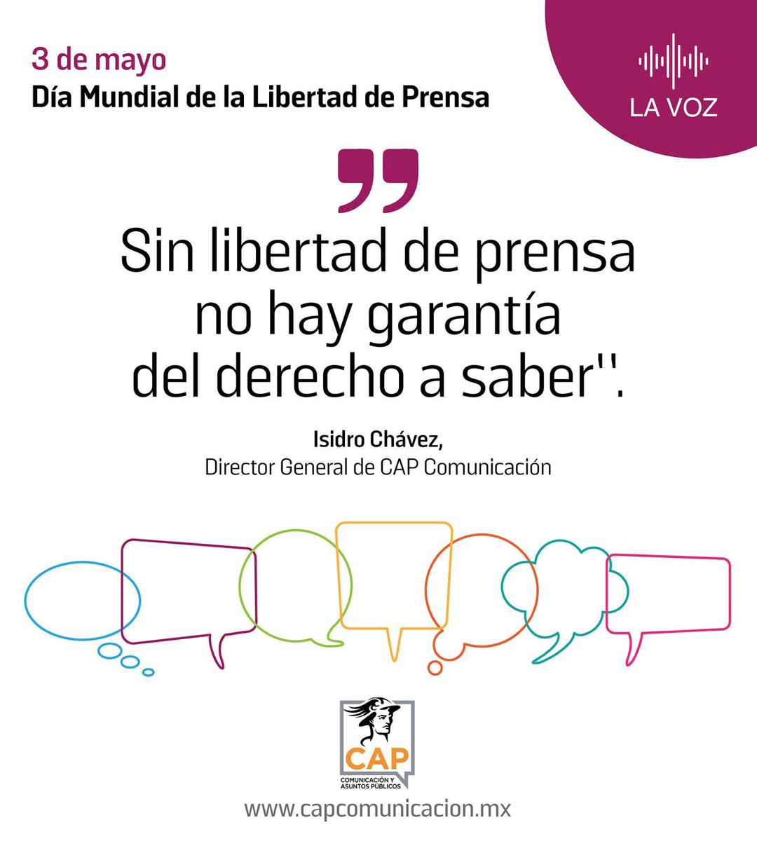 “La emisión de las ideas por la prensa debe ser tan libre como es libre en el hombre la facultad de pensar”, Benito Juárez.
#LaVozCAP #DíaMundial #LibertadDePrensa