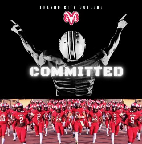 I’d like to announce that I will be furthering my Academic and Athletic career at Fresno City College! Thank you @CoachBrownFCC @coachfred1 @CoachZacNoble For the Opportunity! Go rams ❤️⚫️ @FootballApaches @goramfootball