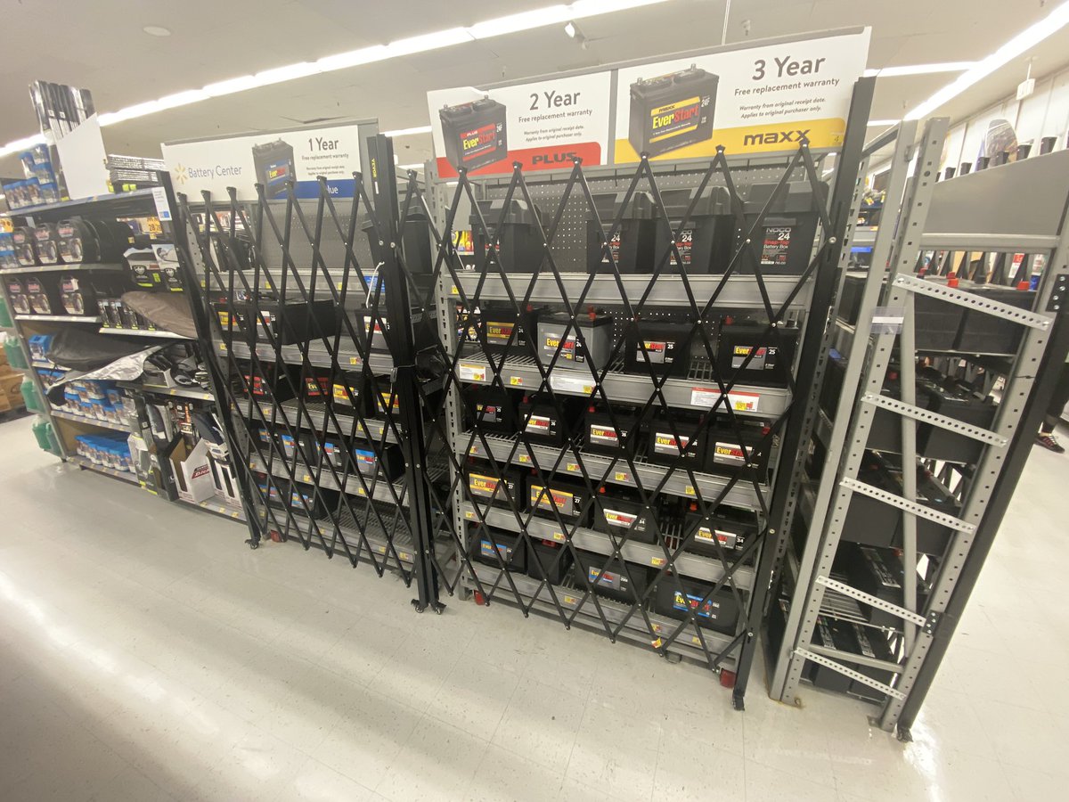 I look at car battery retail displays all over the country. I’ve never seen them locked up before. Who is sprinting out of a store with a 45-lb car battery?