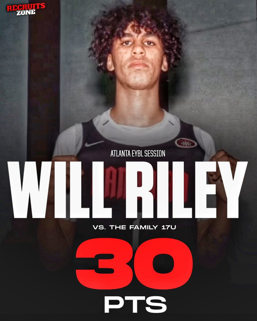 Top-10 2025 prospect Will Riley just went OFF tonight against The Family EYBL 17u, finishing with 30 PTS. 🎯

Recently cut his list down to 5: Kentucky, Arizona, Arkansas, NBL, &amp; Alabama.