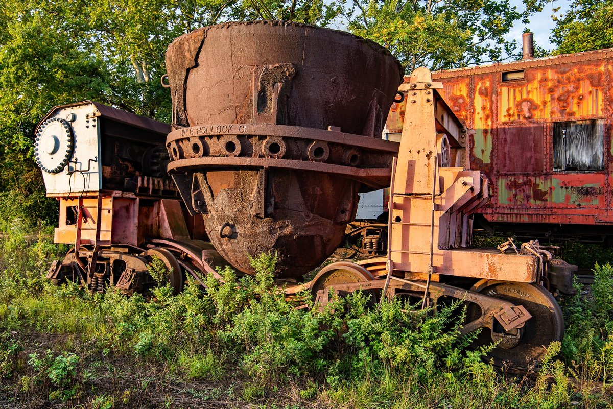An old, defunct dipper car, once used to carry and pour molten steel from the steel mills of Youngstown, Ohio.