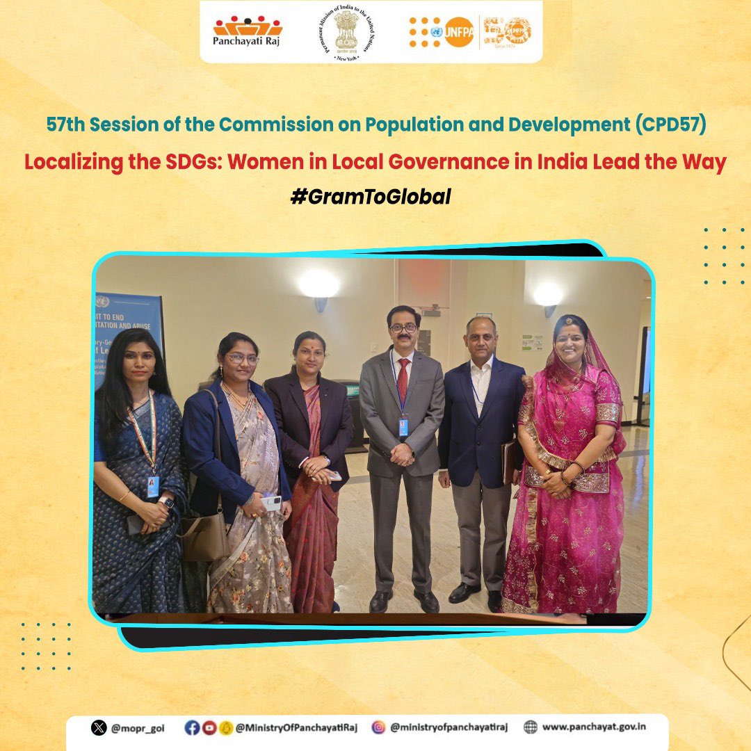 Empowering women at the grassroots level is key to deepening democracy.Inspired by the remarkable stories of Smt. Neeru, Smt. Hemakumari, & Smt. Supriya from Rajasthan, Andhra Pradesh, & Tripura at the #CPD57 Side-Event 'Localizing the #SDGs'held at #NY on 3 May2024 #GramToGlobal