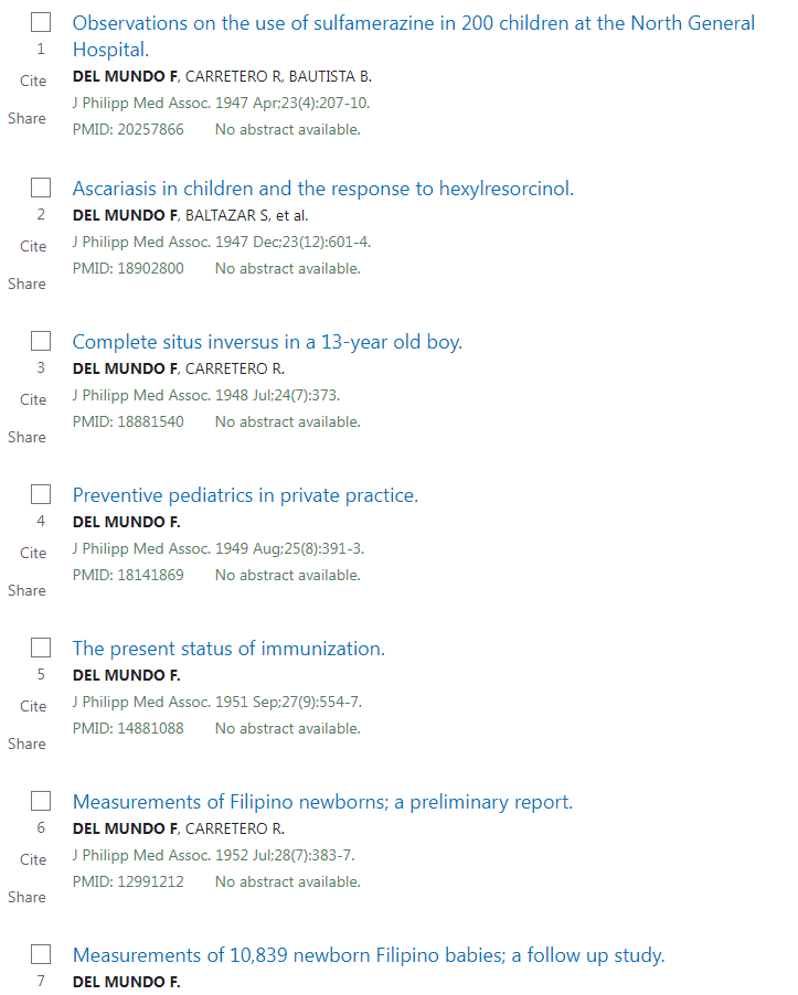 Del Mundo published papers on infectious diseases in children: gastroenteritis, dengue, tuberculosis, helminths. (She is sometimes said to have invented the BRAT diet – bananas, rice, apples, toast – for gastrointestinal distress, but the diet was first described in 1926.) 15/🪑