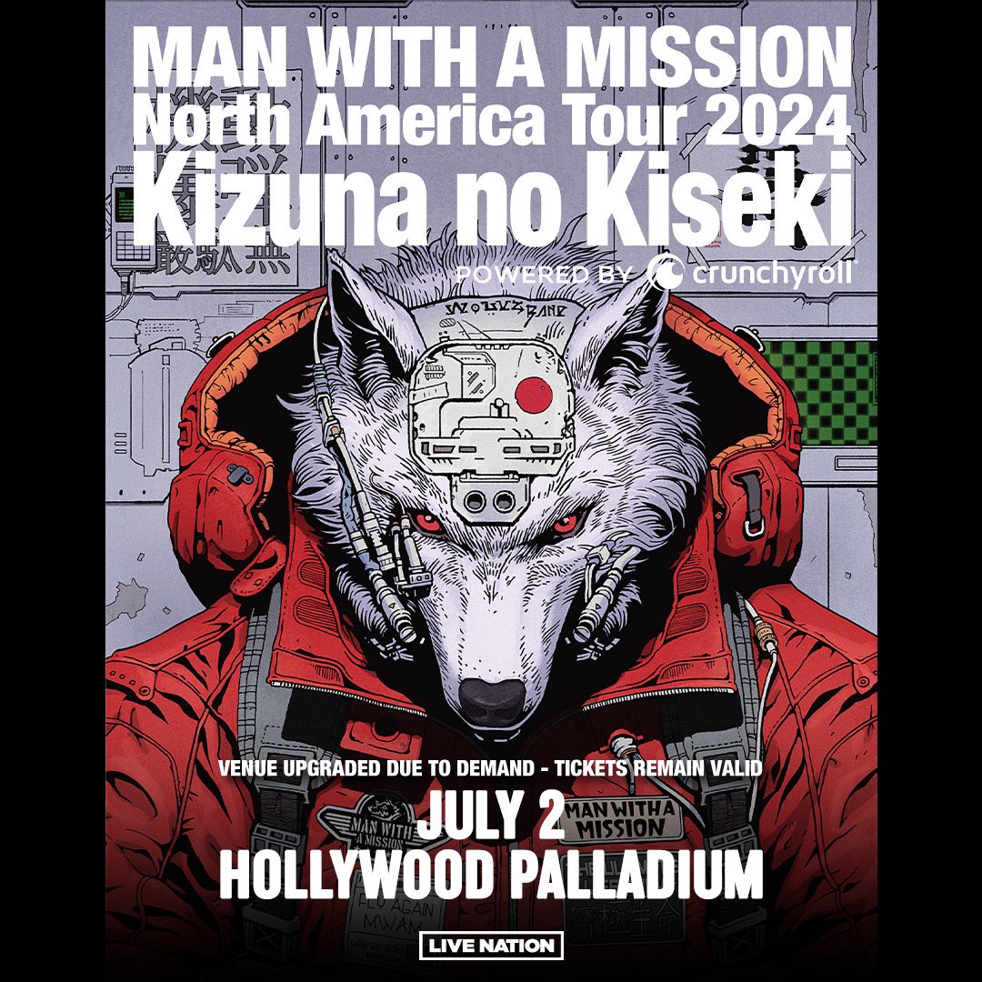 7月2日開催となるNorth American Tour Kizuna no Kiseki LA公演は多くのチケット申し込みを頂いたため会場をBelascoからHollywood Palladiumへと変更させて頂きます🐺🔥 チケットは一般発売中です🎫 mwamjapan.info/pages/knk