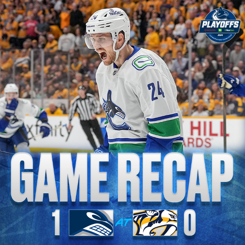Canucks's tweet photo. The #Canucks are moving on to the second round of the playoffs after beating the Nashville Predators 1-0 at Bridgestone Arena!

READ | https://t.co/bpKhBVrioH