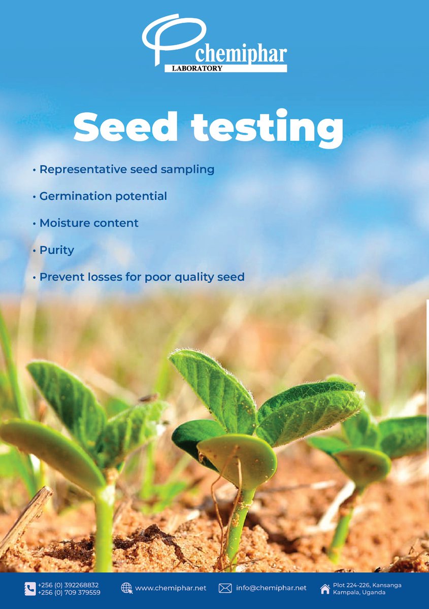 Ensure top-quality produce by testing seed viability for germination, moisture, purity, and more. Quality seeds lay the foundation for bountiful harvests. 🌱 #FoodSafety #SeedQuality #exportquality 📞 +256 392 268 832 🌐 chemiphar.net 25+ years of excellence!