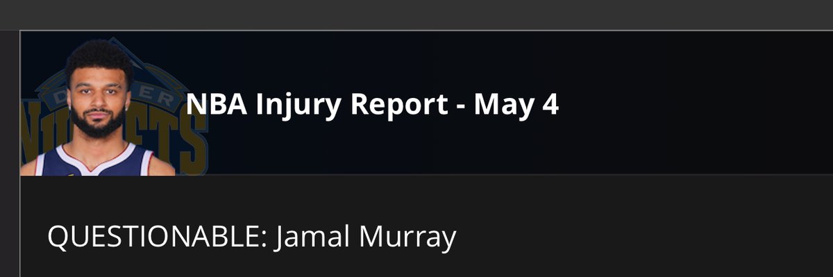 NBA SATURDAY SLATE UPDATE: Jamal Murray is questionable and headlines the early injury report for Saturday's #NBA slate on #DraftKings. For more, check out @DKNetwork throughout the day for the latest news, injuries, and updates.