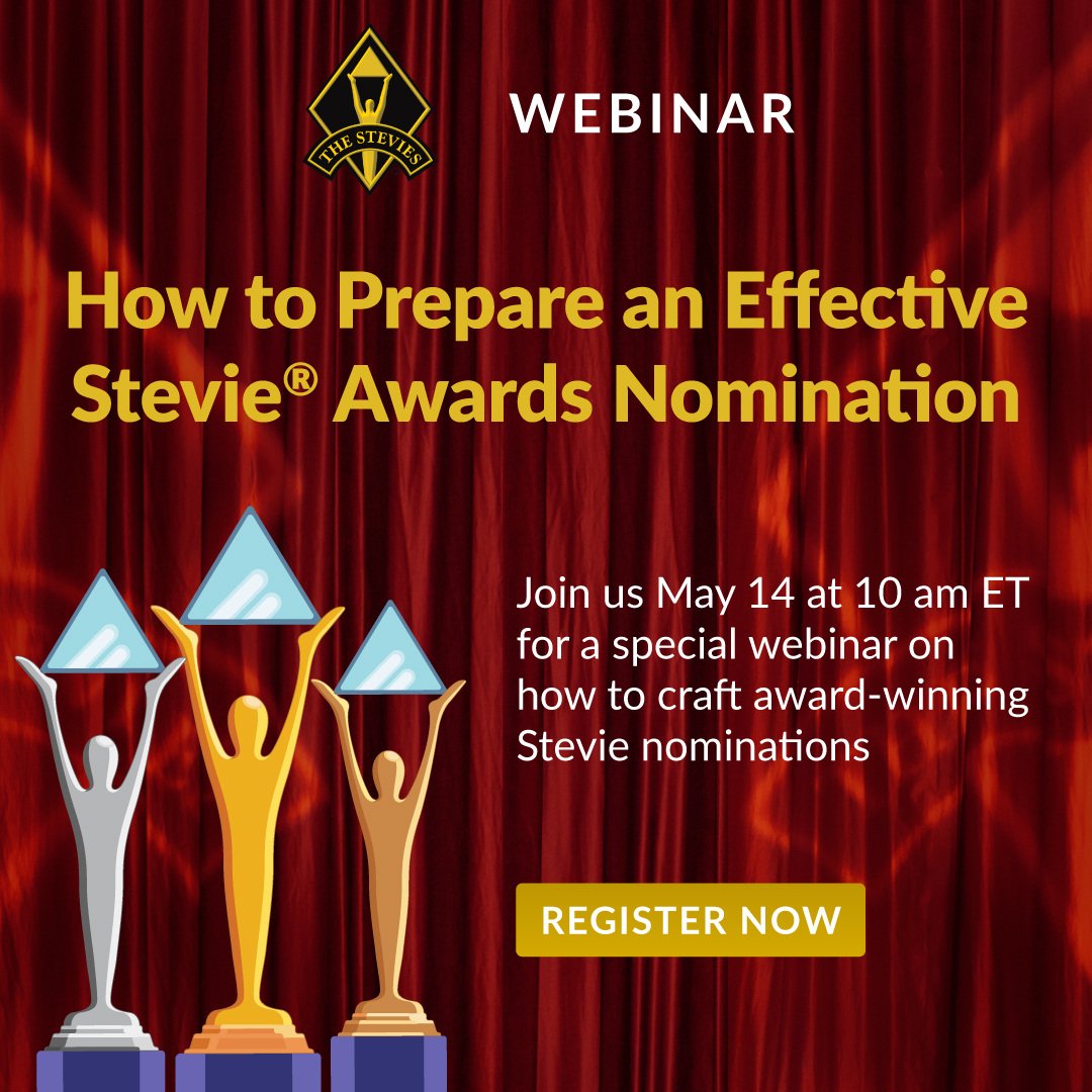 💻 Don’t miss our upcoming webinar! Learn more about the behind-the-scenes at the #StevieAwards, where we'll provide expert guidance, and share invaluable tips to help you craft nominations that leave a lasting impression on the judges. Register for Free: bit.ly/3y4f21o