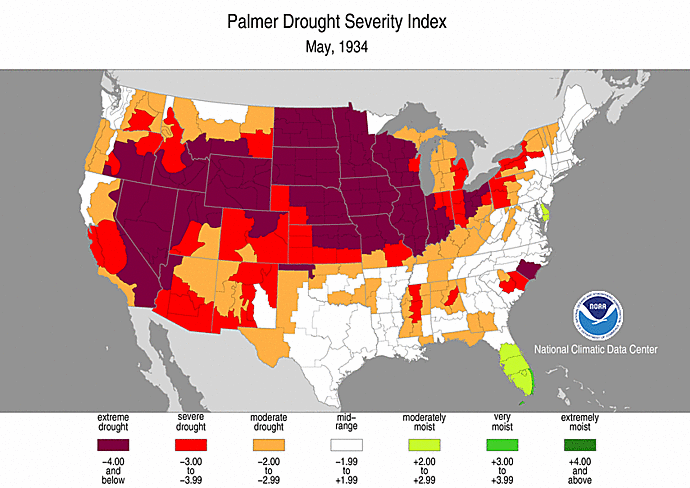 Almost two-thirds of the US was in drought during May, 1934. #ClimateScam ncdc.noaa.gov/monitoring-con…