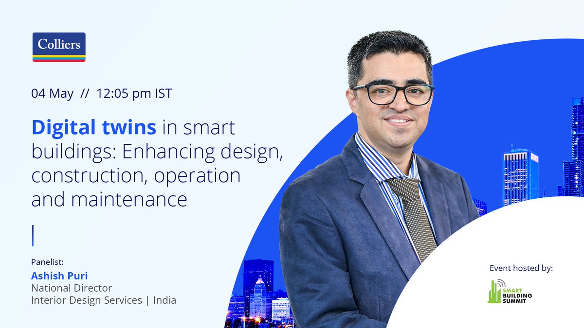 We are pleased to share that Ashish Puri will be in attendance at the Smart Home Expo 2024 and will serve as a panelist at Smart Building Summit.

Learn more– ow.ly/mXKP50Rvx6C

#ColliersIndia #IndiaRealEstate #event #interiordesign #architecture #smartbuildings #automation