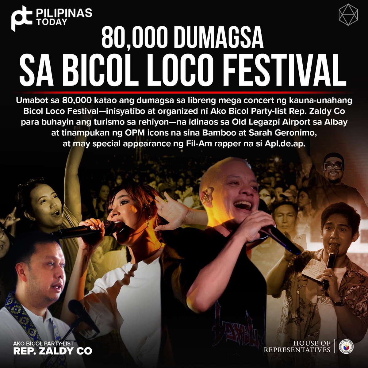 Bukod sa bonggang mega concert, na isa sa mga highlights ng Bicol Loco Hot Air Balloon and Music Festival, dalawang Bicolana na nanood ng concert nina Bamboo at Sarah Geronimo ang nagwagi ng P1.5-million house and lot, sampung katao ang may bagong motorsiklo, 10 ang nagwagi ng