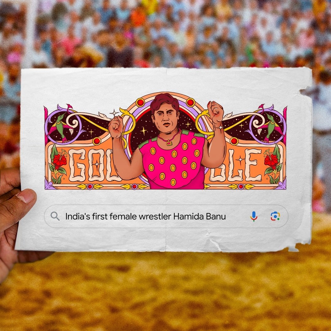 🏆 India's first female wrestler 
💪 Over 300 wins 
🤼‍♀️ Defeated wrestler Vera Chistilin, the Russian 'female bear' marking India's name on the global wrestling map

Remembering the lioness Hamida Banu, with today's #GoogleDoodle ✨
Know her story here 👇
goo.gle/HamidaBanu