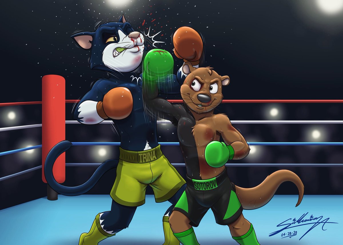 If you see this, post an action shot! That's right, this is still one of my favorites commissions and more so with that sensual and hunky otter-boxer, OC from @ShadowMoon90141 🦦🩳🥊