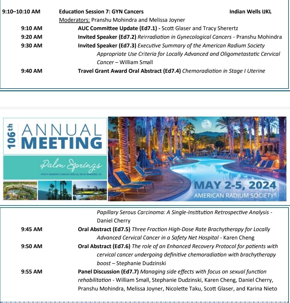 What fun to collaborate with a great panel @RadiumSociety #ARS2024 Annual Meeting. Melissa Joyner, @WilliamSmallJr, Tracy Sherertz, Scott Glaser, @KarinaNietoMD, Nicolette Taku Abstracts: Daniel Cherry (travel award), Karen Cheng, @StephDudzinski @RadOncUH @ZachMorrisMDPhD