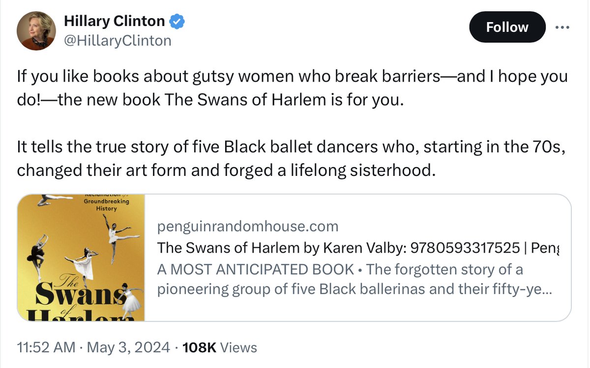 Whoa… Hillary literally posted about (5) Black Swans today.