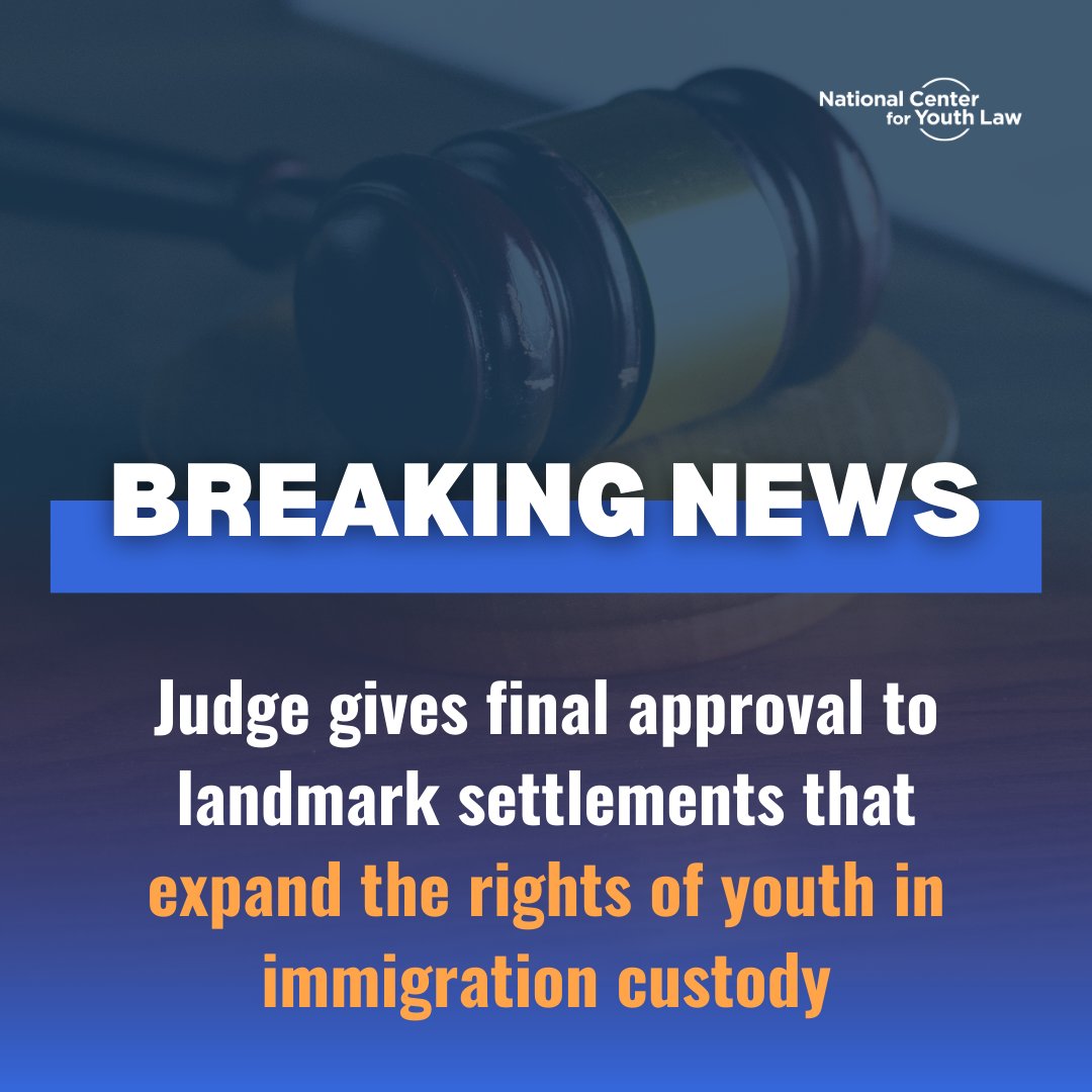 🥳✨We're celebrating final settlement approvals in a case that has already changed the lives of young individuals in immigration custody and will substantially advance children’s disability rights, medical care rights, and access to counsel. youthlaw.org/news/judge-giv…