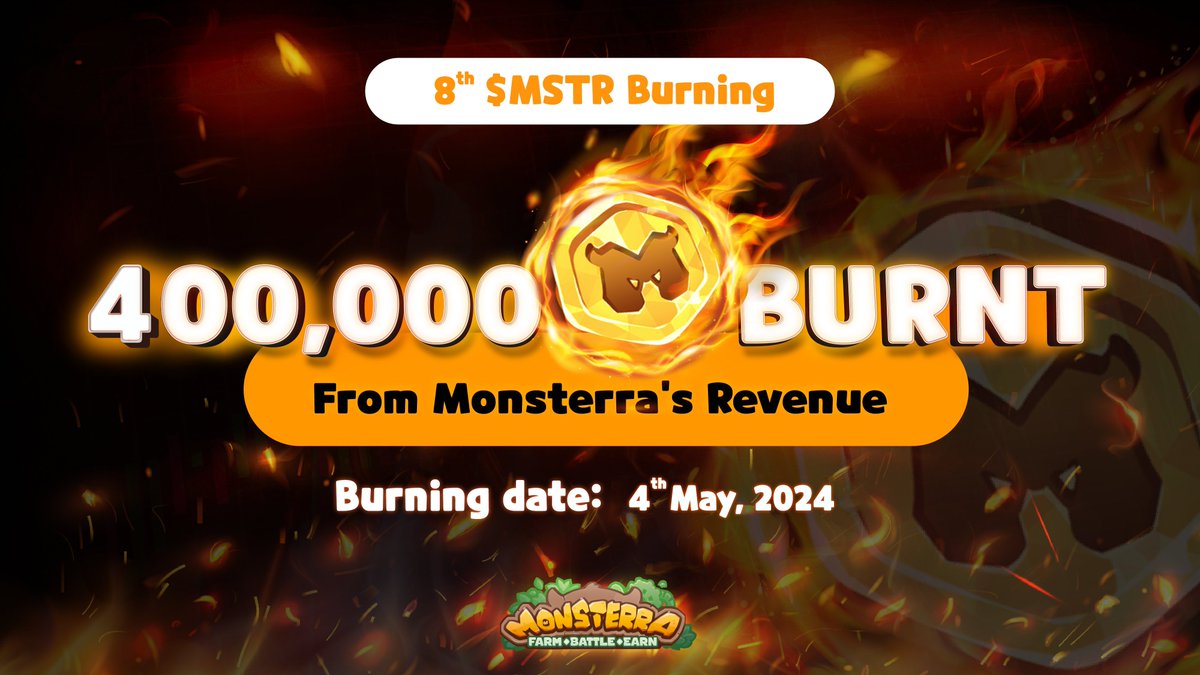 Monsterra_P2E's tweet photo. 🔥JUST IN: 8th $MSTR burning is completed 🔥

✔️Amount: 400,000 $MSTR from Monsterra's revenue
✔️Updated current $MSTR Total Supply: 98,700,000 

Burning a massive amount of MSTR from the revenue provides concrete evidence of #Monsterra's sustainable growth and the establishment of a well-balanced in-game economy. 

🔗Burning details: https://t.co/NccaEJeXwQ

Like, RT & Play harder to support our endless thrive HERE: https://t.co/TC3vTtwzvQ