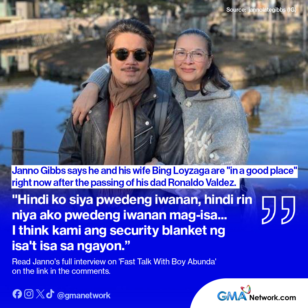 “I think kami ang security blanket ng isa't-isa sa ngayon.”

Ibinahagi ni Janno Gibbs na hindi naging madali ang pagpanaw ng amang si Ronaldo Valdez. Ngunit ayon sa kaniya, nasa “good place” na sila ng asawang si Bing Loyzaga dahil din dito.

LINK: bit.ly/4aYJkBe