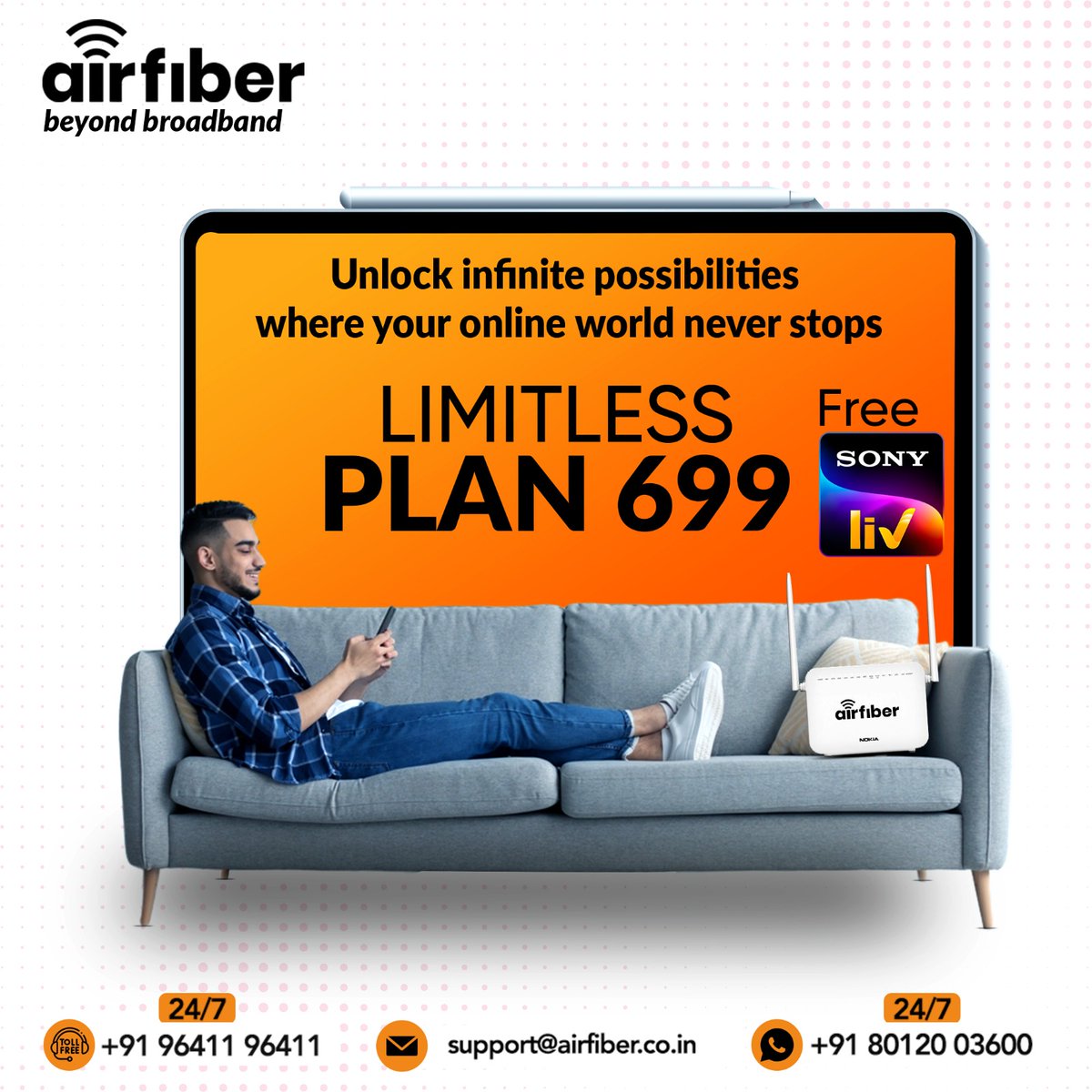 Go unlimited for just ₹699! 📷 Enjoy endless streaming, browsing, and more without any interruptions!
#Hosur | #InternetService | #FastInternetSpeed | #Airfiber | #smartservice | #Offer | #NewLaunch | #24HoursSupport | #SunNXT | #password | #safetytips | #wifipassword | #wifi |