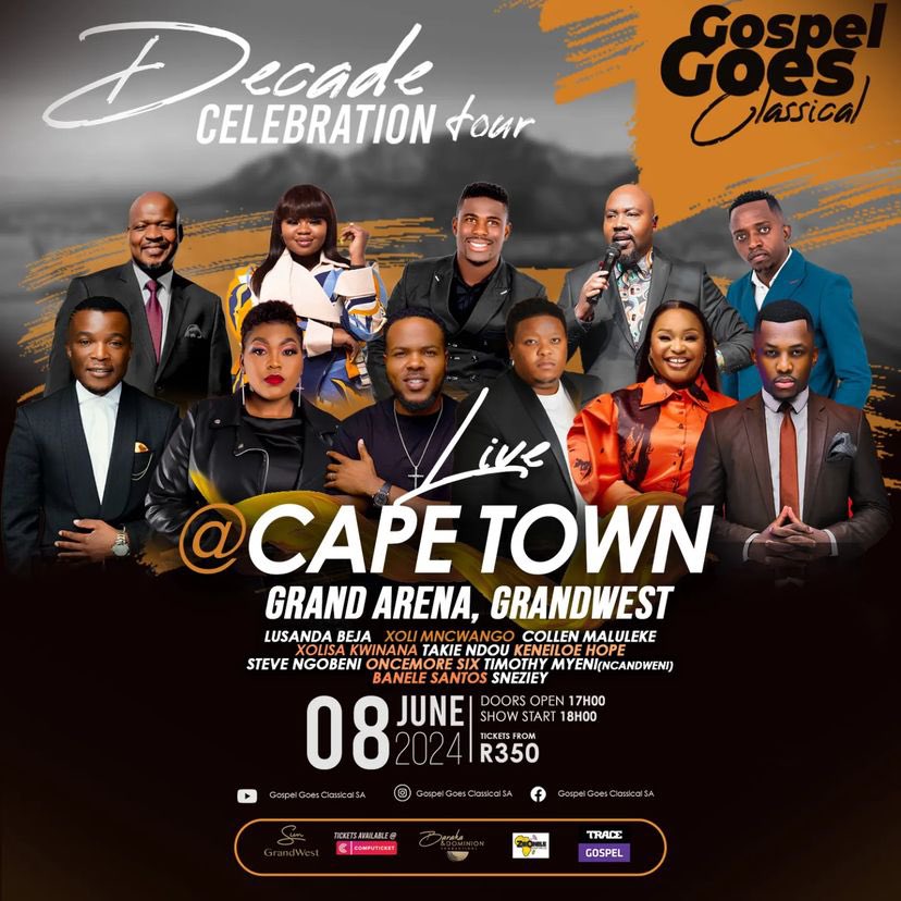 GospelConnectSA's tweet image. #ConcertAlert🔔‼️

We’re counting down to one of the most epic gospel shows to ever exist! The Gospel Goes Classical’s Decade Celebration🚀🎶♥️ Celebrating 10 Years of Good Music, God’s Love and Mercy. 

📆 8 June
📍 Grandwest, Grand Arena
🕰️ 5pm

Let’s go🚀🚀
#decadecelebration