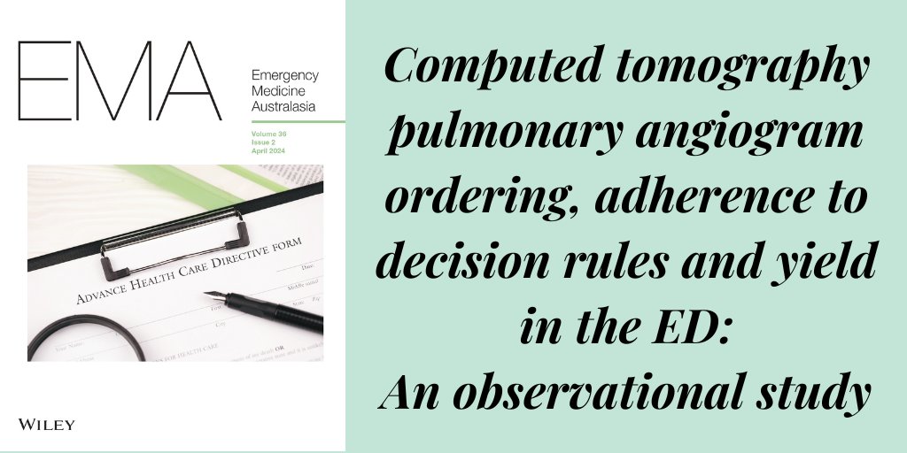 Suspected #PulmonaryEmbolism

#OpenAccess

doi.org/10.1111/1742-6…

@GKeijzers_EM @BondUniversity @WileyHealth @acemonline