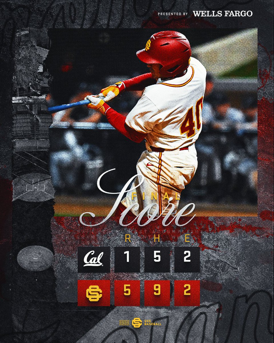 FINAL | USC 5, CAL 1 Stromsborg went seven scoreless, bats did the rest 🫡✌️ #FightOn // @WellsFargo