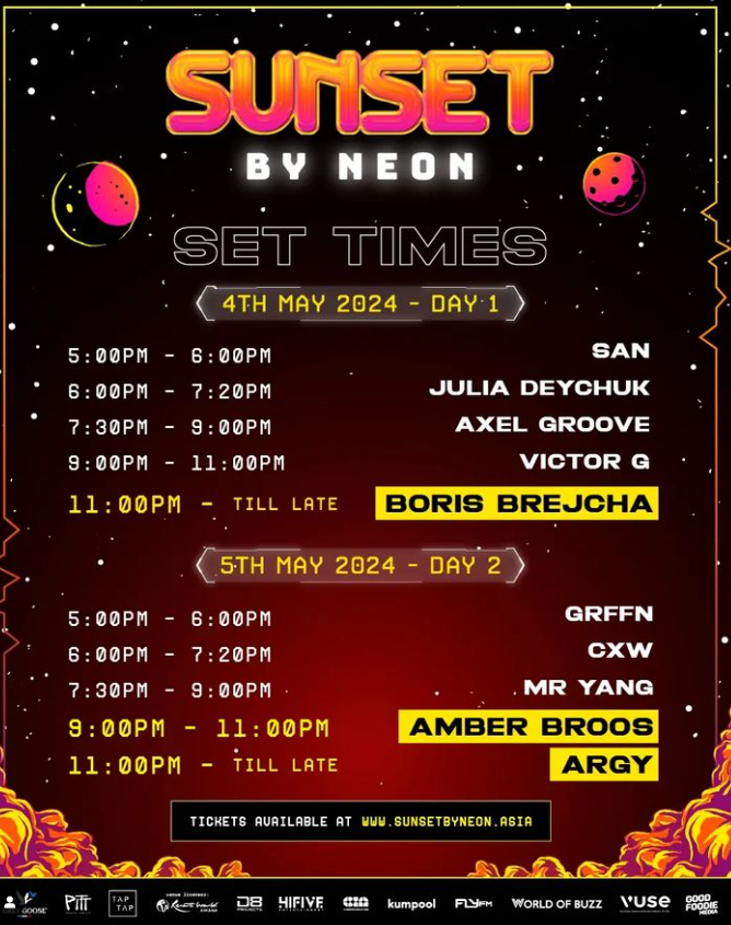 Twt_Rave's tweet photo. Set times harini dan esok #SunsetByNeon https://t.co/IVqvIeXSFe