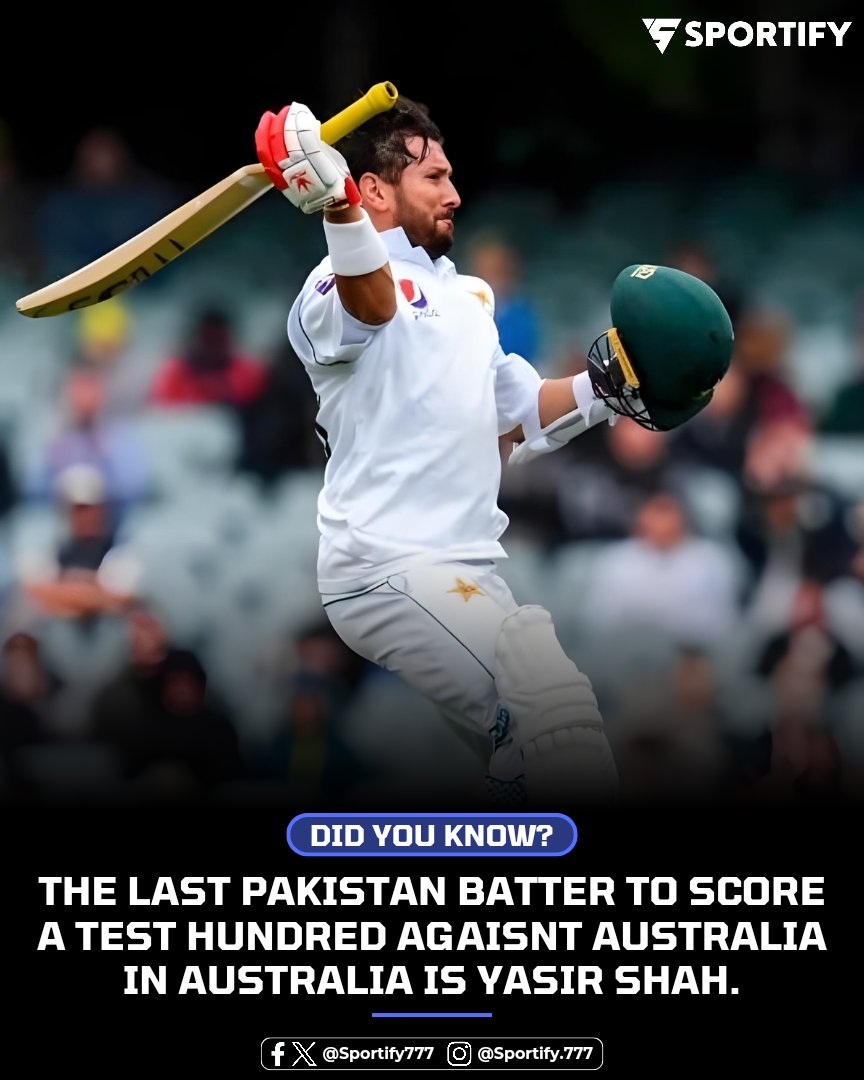 #DIDYOUKNOW  🤔

Yasir Shah was the last Pakistan batter to score a century against Australia in Australia in Tests! 🤯💯🏏 

He achieved this feat at the Adelaide Oval in 2019! 🏟️

#Sportify #SportsNews #AUSvPAK #TestCricket #YasirShah
