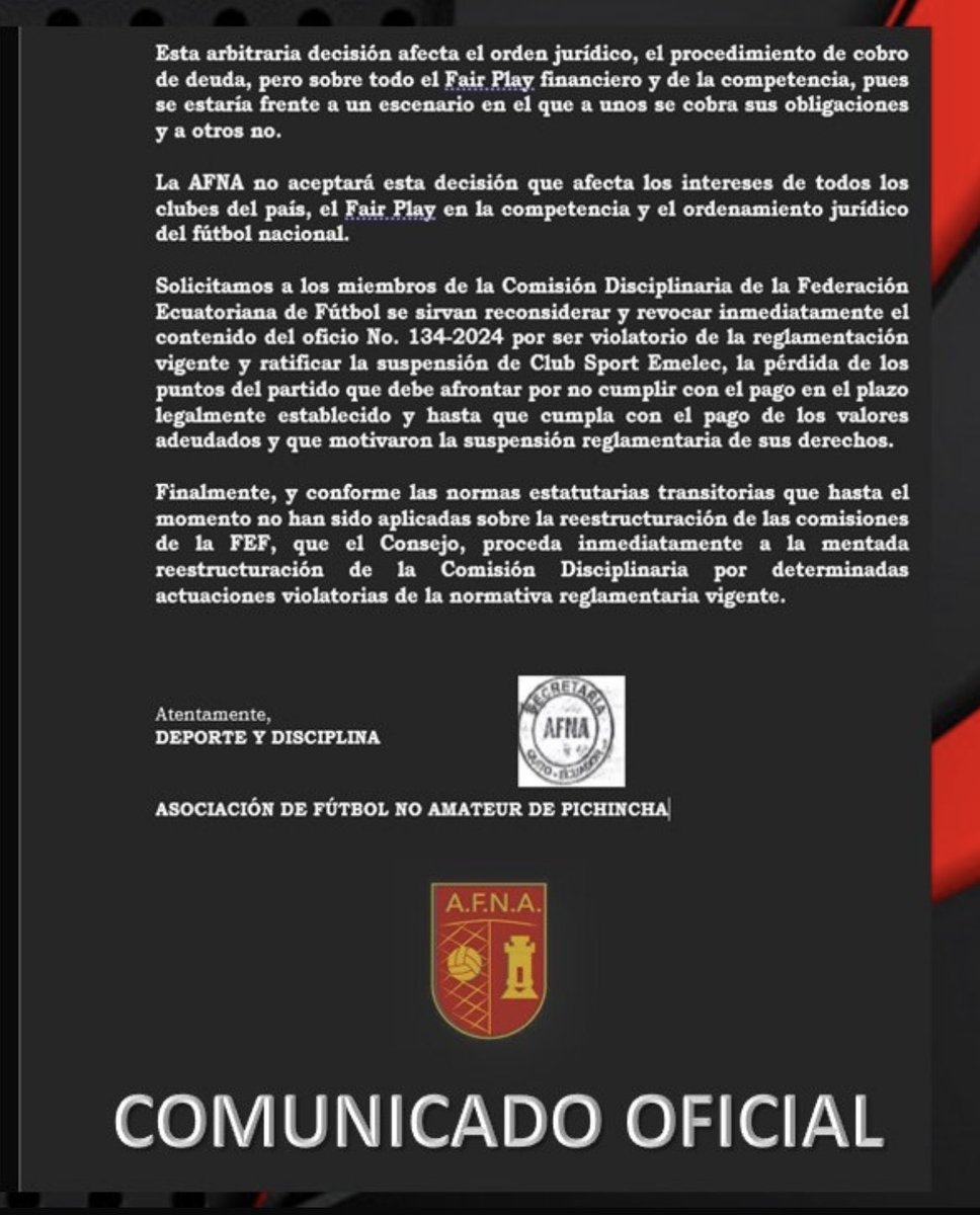 sportslife_ec22's tweet image. 🚨 ¡OTRO DARDO!

📌 La #AFNA pide a la #FEF 🇪🇨 que cambie su postura y #Emelec 🔵 si sea sancionado por el caso de Joao Rojas.

Auspicia: Pameshopec 📌